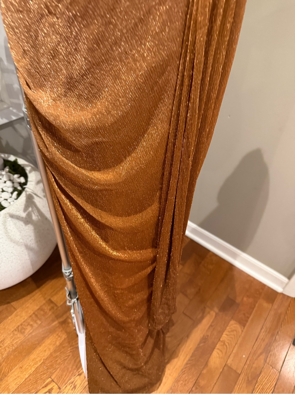 JLUXLABEL One-Shoulder Metallic Copper-Brown Gown - Picture 3 of 9